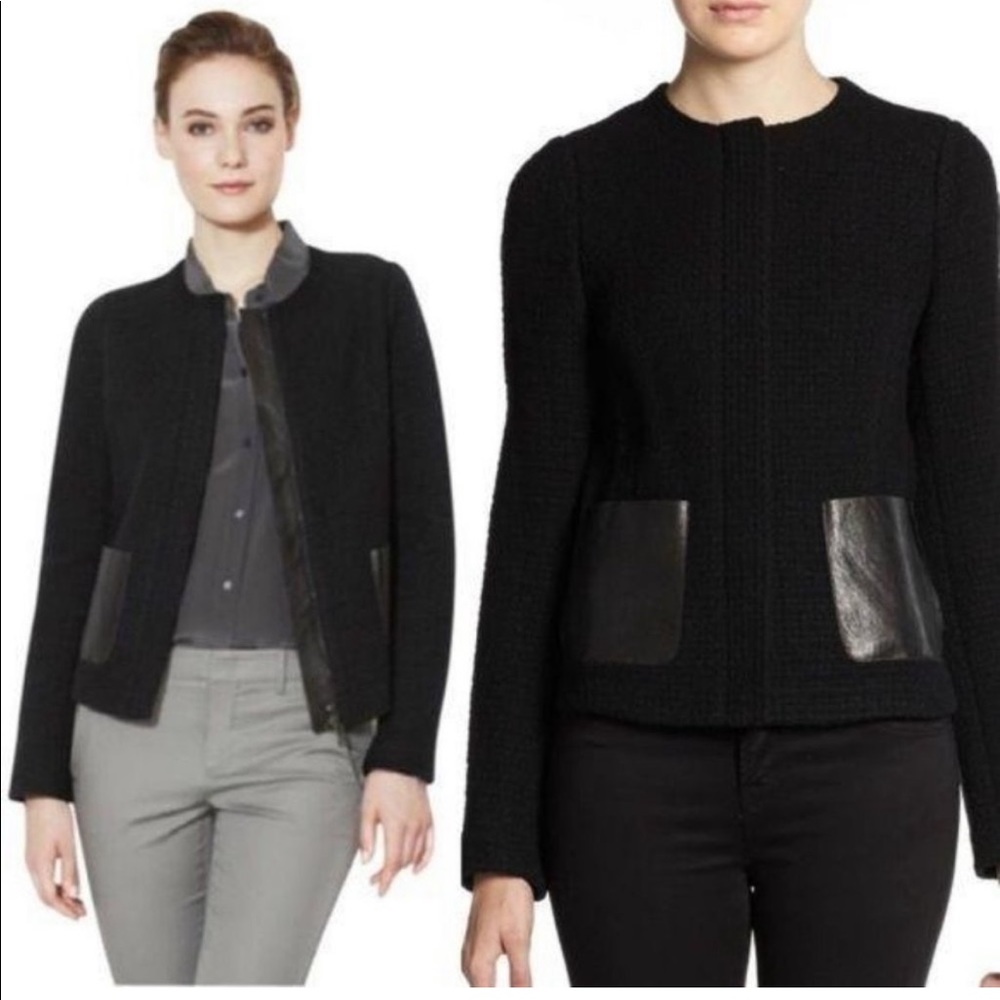 🧥Vince wool basket weave leather zip moto jacket ❤️ - Picture 2 of 9